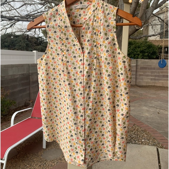 Woolrich sleeveless button down top # colorful print cream color size S/P - Picture 1 of 11